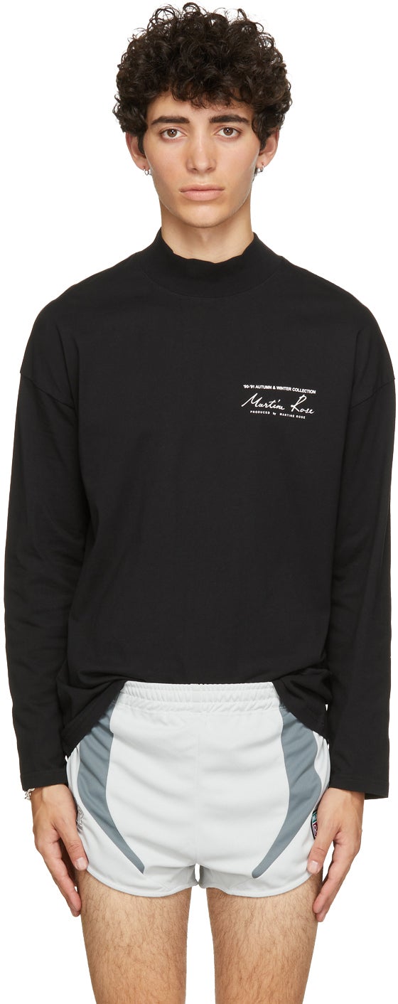 Martine Rose SSENSE Exclusive Black Funnel Neck Logo Long Sleeve T 