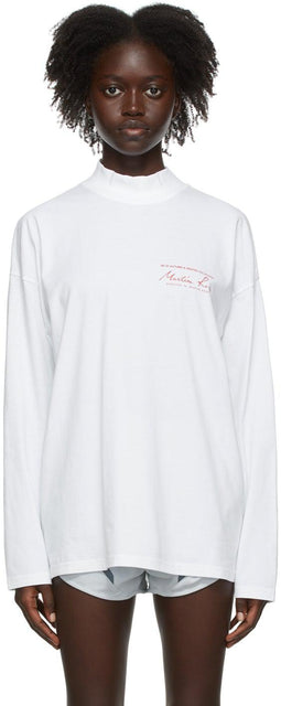 Martine Rose White Classic Logo Long Sleeve T-Shirt - T-shirt à manches longues classique de Martine Rose Blanc - 마르틴 로즈 화이트 클래식 로고 긴 소매 티셔츠