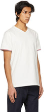 Moncler White Striped Cuffs V-Neck T-Shirt