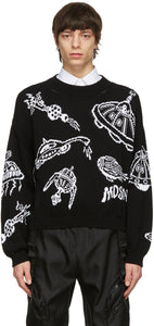 Moschino Black Cotton Spaceship Sweater - Pull de vaisseau spatial de coton noir Moschino - Moschino 검은 코튼 우주선 스웨터