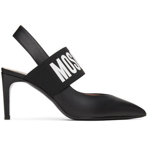 Moschino Black Elastic Band Slingback Heels - Talons Slingback Bande Elastique Noir Moschino Noir - Moschino 블랙 탄성 밴드 슬링 백 뒤꿈치