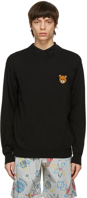 Moschino Black Knit Teddy Sweater - Moschino Black Knit Teddy Pull - Moschino 블랙 니트 테 디 스웨터