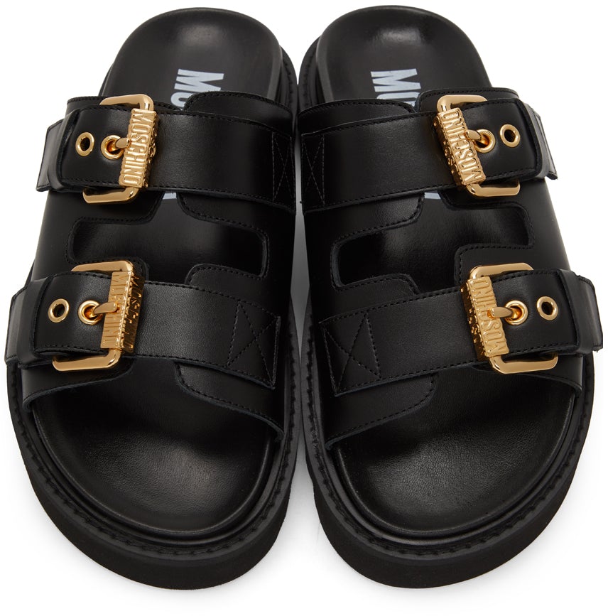 Moschino Black Logo Buckles Sandals BlackSkinny