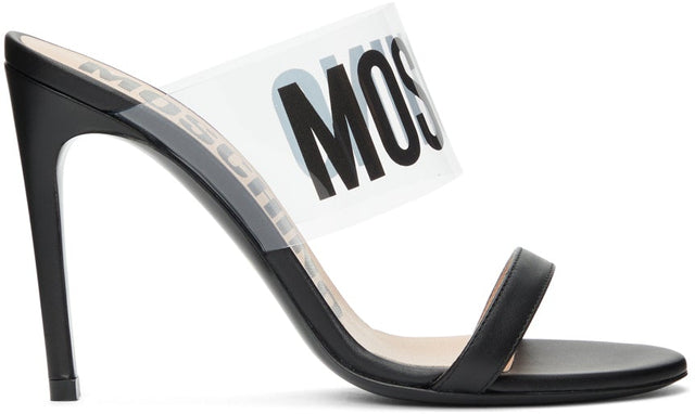 Moschino Black Logo Heeled Sandals - Sandales à talons logo Noir Moschino - Moschino 블랙 로고 힐 샌들