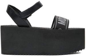 Moschino Black Logo Platform Sandals - Sandales de plate-forme de logo noir Moschino - Moschino 블랙 로고 플랫폼 샌들