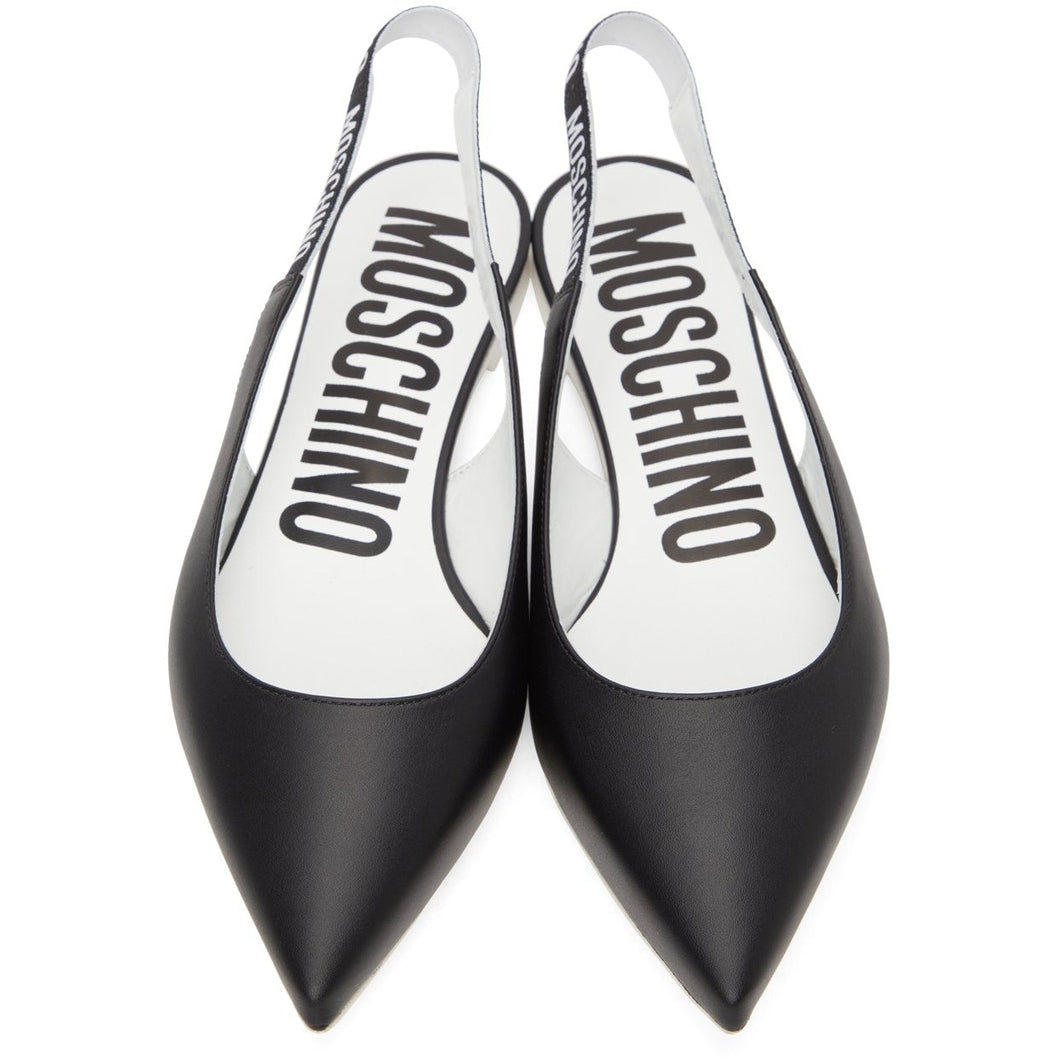 Moschino Black Logo Strap Ballerina Flats