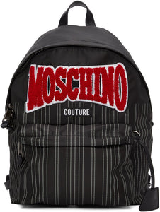 Moschino Black Nylon Pinstripe Backpack - Moschino Noir Nylon Pinstripe Sac à dos - Moschino 블랙 나일론 핀 스트라이프 배낭