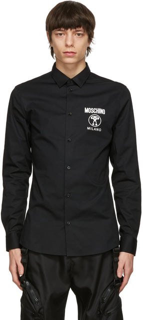 Moschino Black Poplin Logo Shirt - Chemise de logo popeline noire Moschino - Moschino 검은 포플린 로고 셔츠