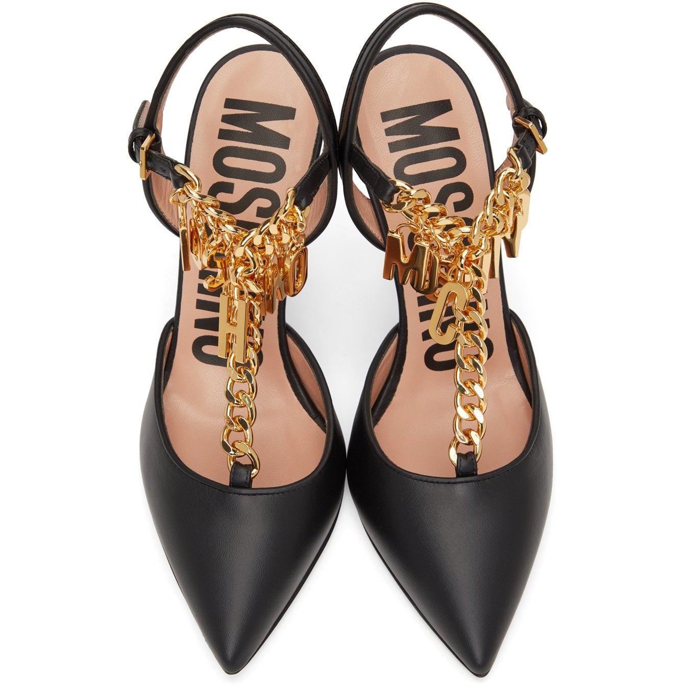 Moschino logo outlet heels