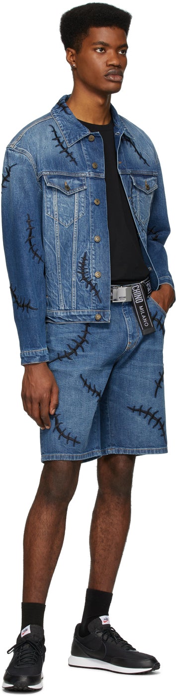 Moschino Blue Denim Scars Shorts