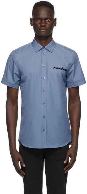 Moschino Blue Discrete Logo Short Sleeve Shirt - Chemise à manches courtes à manches courtes de Moschino Blue Discrete Logo - Moschino 블루 이산 로고 짧은 소매 셔츠