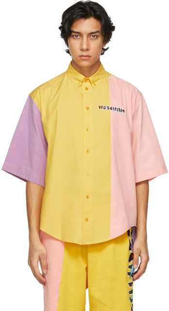 Moschino Multicolor Colorblock Geometric Logo Short Sleeve Shirt - Moschino Multicolore Colorblock Logo géométrique Chemise à manches courtes - Moschino 여러 가지 빛깔의 colorblock 기하학적 로고 짧은 소매 셔츠