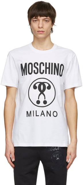 Moschino White Double Question Mark T-Shirt - T-shirt à double interrogation de Moschino blanc - Moschino 화이트 더블 물음표 티셔츠
