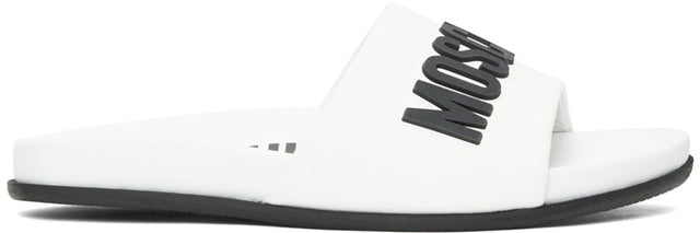 Moschino White Leather Logo Sandals - Sandales de logo en cuir blanc Moschino - Moschino 화이트 가죽 로고 샌들