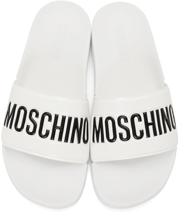 Moschino White Logo Pool Slides
