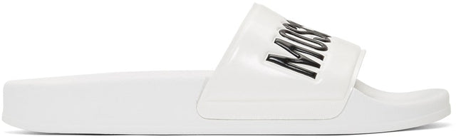 Moschino White Logo Pool Slides - Diapositives de pool de logo blanc Moschino - 모스키노 화이트 로고 풀 슬라이드