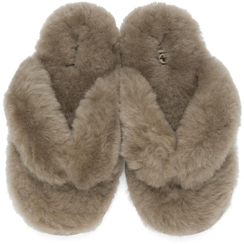 Mou SSENSE Exclusive Taupe Sheepskin Zori Flip Flop Sandals
