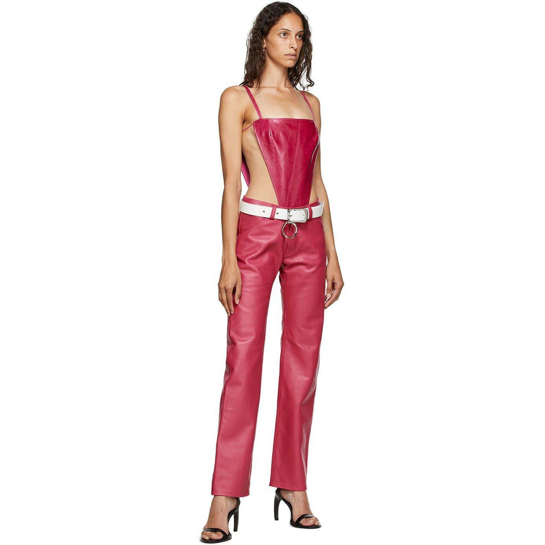 Mowalola Pink Leather Suit Trousers - Pantalon de costume en cuir rose moowalola - Mowalola 핑크 가죽 정장 바지
