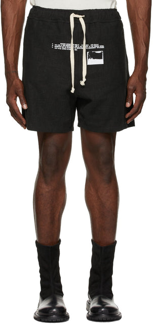 Mr. Saturday Black Linen Graphic Shorts - Short graphique en lin noir de M. Samedi - 토요일 블랙 린넨 그래픽 반바지