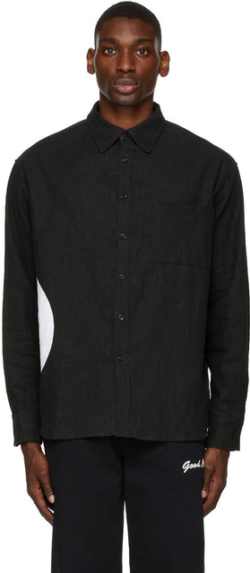 Mr. Saturday Black Linen Printed Shirt - Monsieur samedi Chemise imprimée en lin noir - 토요일 블랙 린넨 프린트 셔츠