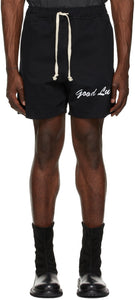 Mr. Saturday Black Twill 'Good Luck' Shorts - Monsieur samedi Black Twill 'Bonne chance' Short - 토요일 블랙 능직 '행운'반바지