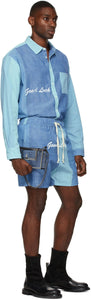 Mr. Saturday Blue Canvas 'Good Luck' Shorts
