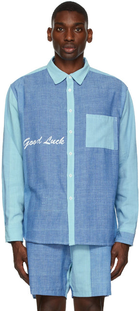 Mr. Saturday Blue 'Good Luck' Shirt - M. Samedi Blue 'Bonne chance' chemise - 토요일 블루 '행운'셔츠