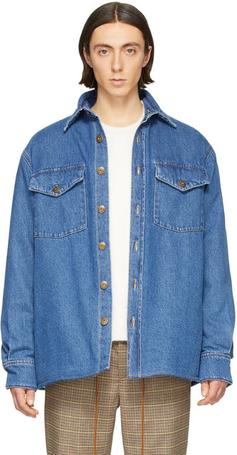 Nanushka Blue Denim Sherpa 90's Wash Jacket - Veste de lavage de Nanushka Blue Denim Sherpa 90 - Nanushka Blue Denim Sherpa 90의 세척 재킷