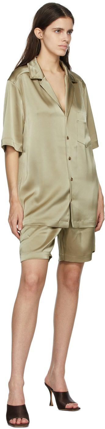 Nanushka Khaki Satin Doxxi Shorts