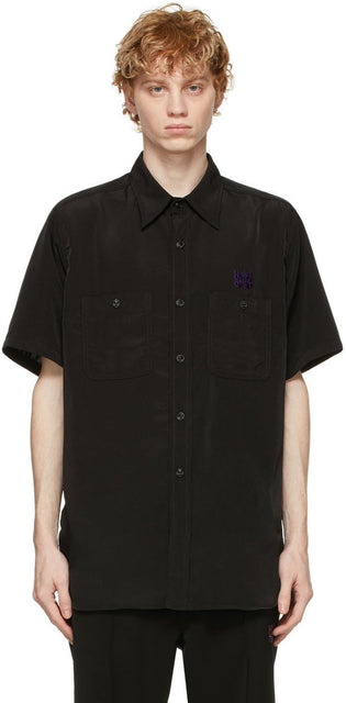 Needles Black Satin Work Shirt - Chemise de travail en satin noir aiguilles - 바늘 검은 새틴 작업 셔츠