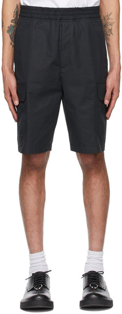 Neil Barrett Black Dropped Crotch Tapered Cargo Shorts - NEIL Barrett Black Drop chers cargaison conique entrejambe - Neil Barrett Black은 가랑이 가죽화물 반바지를 떨어 뜨렸다