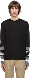 Neil Barrett Black Wool Crewneck Stripe Sweater - Pull à rayures en laine noire de Neil Barrett - Neil Barrett 검은 양모 Crewneck 스트라이프 스웨터
