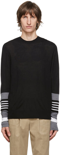 Neil Barrett Black Wool Crewneck Stripe Sweater - Pull à rayures en laine noire de Neil Barrett - Neil Barrett 검은 양모 Crewneck 스트라이프 스웨터