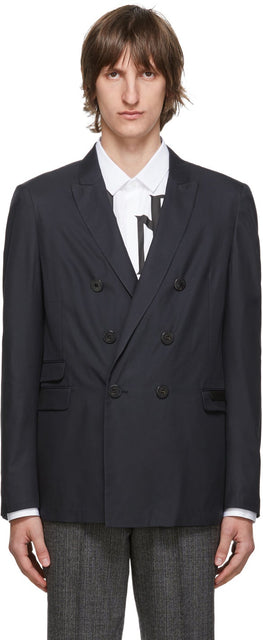 Neil Barrett Navy Skinny Fit Double-Breasted Blazer - NEIL BARRETT Navy Skinny Fit Blazer à double boutonnage - Neil Barrett 해군 스키니 피트 더블 브레스트 블레이저