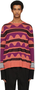 Neil Barrett Orange Striped Primitive Art Sweater - Pull d'art primitif à rayures rayé de Neil Barrett - Neil Barrett 오렌지 스트라이프 프리미티브 아트 스웨터