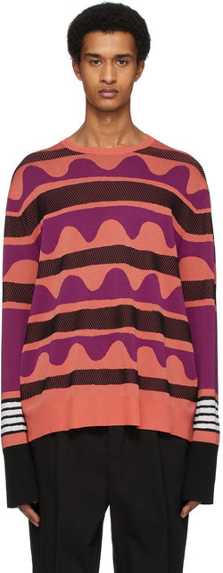 Neil Barrett Orange Striped Primitive Art Sweater - Pull d'art primitif à rayures rayé de Neil Barrett - Neil Barrett 오렌지 스트라이프 프리미티브 아트 스웨터
