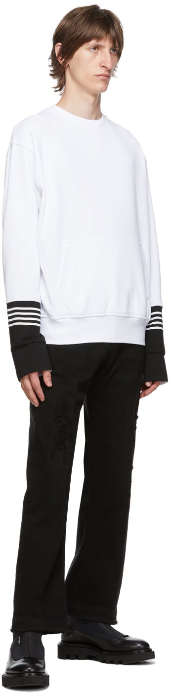 Neil Barrett White Front Pocket Stripe Sweatshirt