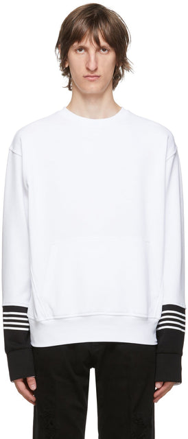 Neil Barrett White Front Pocket Stripe Sweatshirt - Sweat-shirt de poche avant Barrett Neil Barrett - Neil Barrett 화이트 프론트 포켓 스트라이프 스웨터