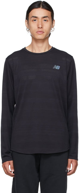 New Balance Black Q Speed Fuel Long Sleeve T-Shirt - Nouveau Solde T-shirt à manches longues à manches longues en carburant Noir Q - 뉴 밸런스 블랙 Q 속도 연료 긴 소매 티셔츠