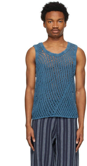 Nicholas Daley Blue Knit Garment-Dyed Vest - NICHOLAS DALEY DALEY KNIER VEST DYDED DYED DE VÊTEMENT - Nicholas Daley 블루 니트 의류 염색 조끼