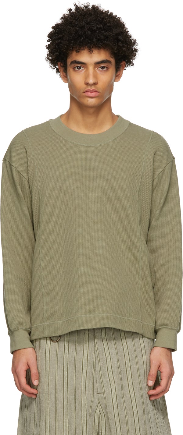 Nicholas Daley Khaki Waffle Sweatshirt - Sweat-shirt de gaufre de Nicholas Daley Khaki - Nicholas Daley Khaki Waffle Sweatshirt