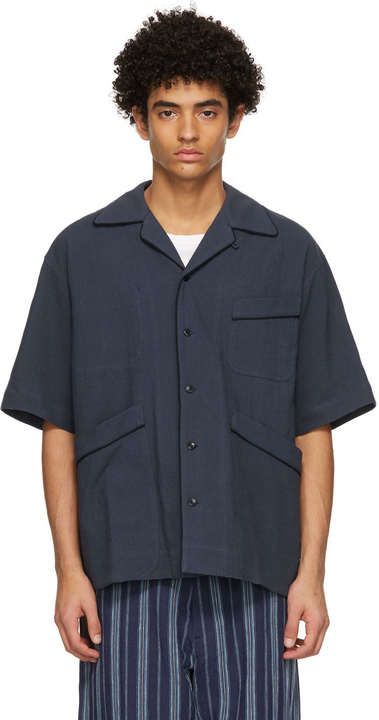Nicholas Daley Navy Beach Short Sleeve Shirt - Chemise à manches courtes de Nicholas Daley Navy Beach - Nicholas Daley Navy Beach 짧은 소매 셔츠