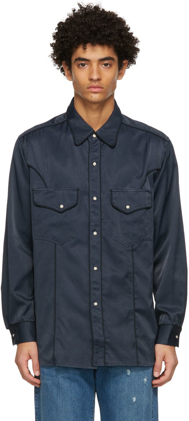 Nicholas Daley Navy Western Shirt - Chemise Western Nicholas Daley Navy Navy - Nicholas Daley Navy Western Shirt.