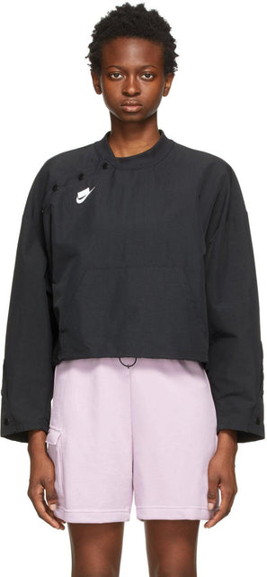 Nike Black Woven Bomber Sweatshirt - Sweat-shirt de bombardier noir Nike - 나이키 블랙 짠 폭격기 스웨터