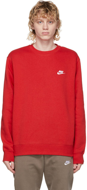 Nike Red Fleece NSW Club Sweatshirt - Sweat-shirt Nike Red Fleece NSW Club - 나이키 레드 플리스 NSW 클럽 스웨터