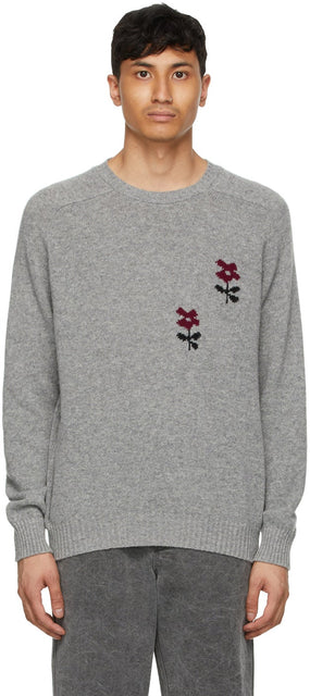 Noah Grey Intarsia Flower Sweater - Noah gris Intarsia Flower Pull - 노아 회색 intarsia 꽃 스웨터