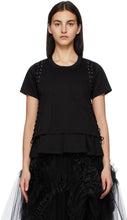 Noir Kei Ninomiya Black Ponte Laced T-Shirt - T-shirt Noir Kei Ninomiya Black Ponte Lacé - 누르 케이 니노 미야 블랙 폰테 렌싱 티셔츠
