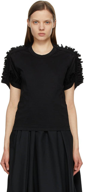 Noir Kei Ninomiya Black Ponte Ruched T-Shirt - T-shirt Noir Kei Ninomiya Noire Ponte Ruched - 누르 케이 니노 미야 블랙 폰테 ruched 티셔츠