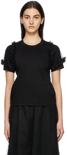 Noir Kei Ninomiya Black Tulle Sleeves T-Shirt - Noir Kei Ninomiya Noire Tulle Manches T-shirt - 누르 케이 니노 미야 블랙 얇은 명주 그물 셔츠 셔츠