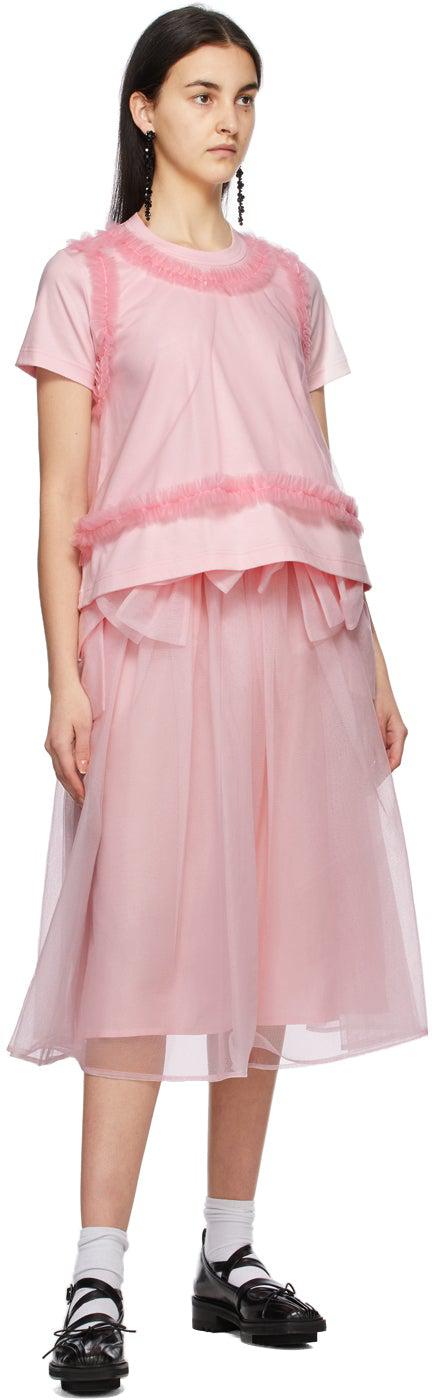 Noir Kei Ninomiya Pink Ponte Tulle T-Shirt